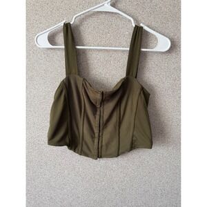 Willow + Root Olive Green Mesh Corset Hook‎ Eye Crop Top Large